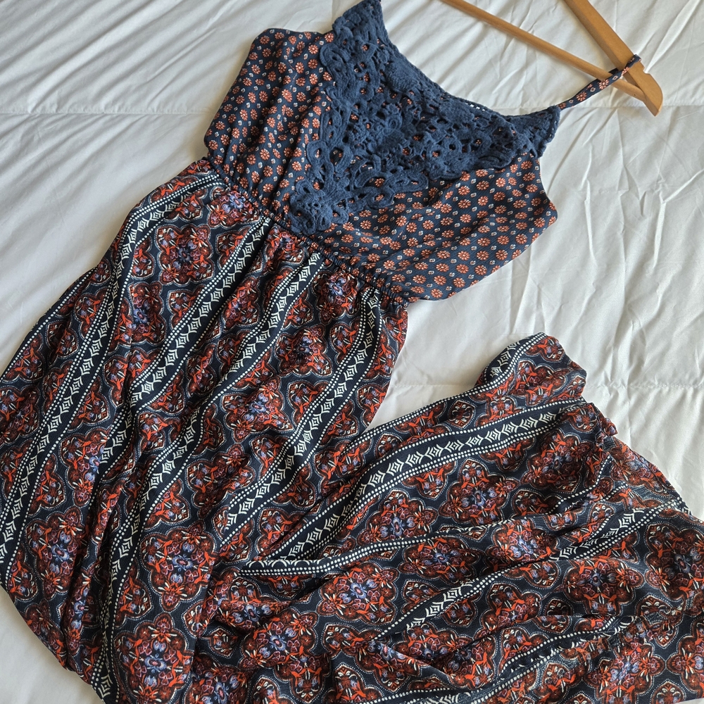 As U Wish Blue and Red Patterned Maxi Dress